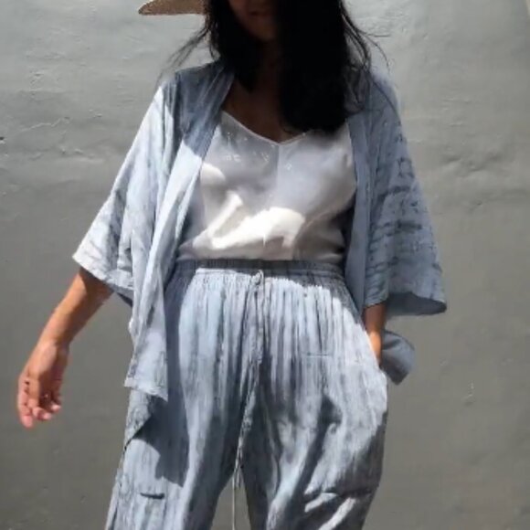 STYLE PARK KIMONO SET with BELT & BAG in FRENCH COURT BLUE / GRAY - ONE SIZE - Picture 3 of 7